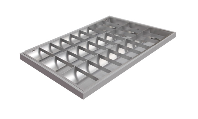 2.	華輝照明占地10多萬平方米，十幾條生產(chǎn)線，年生產(chǎn)上千萬套LED格柵燈盤廠家,產(chǎn)品有T8格柵燈盤，T5格柵燈盤，明裝格柵燈盤，暗裝格柵燈盤。